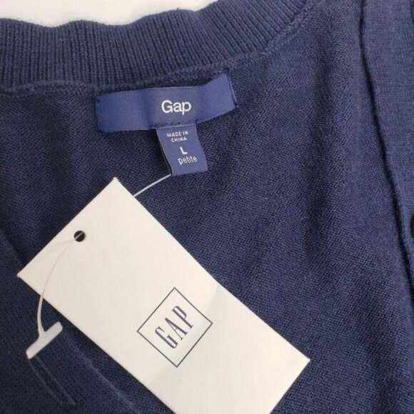 GAP Navy V-Neck Button Front Silk Blend Pullover Sweater - Picture 5 of 7